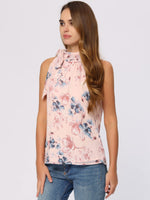 1 x RAW Customer Returns Allegra K Women s Top Sleeveless Halter Tank Top Casual Cami Bow Floral Top Blouse Pink M - RRP €34.99