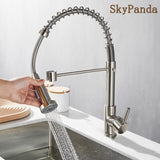 1 x RAW Customer Returns SkyPanda kitchen faucet, brushed silver kitchen faucet 360 rotatable with pull-down spray head, copper material, mixer tap with dual-function spray head H-Brushed silver  - RRP €48.0