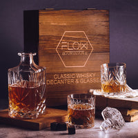 1 x RAW Customer Returns Flow Barware Whiskey Decanter and Glasses Gift Set 750ml Whiskey Decanter, Set of 2 Whiskey Glasses Whiskey Stones and Wooden Box Whiskey Gift Sets for Men - RRP €39.95