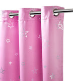 1 x RAW Customer Returns Encasa Printed Blackout Curtains 113x137 cm, 2 Pc Silver Foil Pink Star Design I Room Darking - Blocks 85 Light Sound and Heat Reduction for the Laundry Bedroom - RRP €31.48