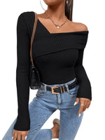 2 x Brand New GORGLITTER Women s Body Lightweight Ribbed Knit Bodysuit T-Shirt Bodies Long Sleeve Slim Top with Asymmetric Collar Black XL - RRP €33.34