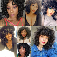 1 x RAW Customer Returns PORSMEER Afro Wig Women s Synthetic Large Curly Wig Natural Hair for Women Men Kinky Curly with Bangs Short Wigs for Black Women Black  - RRP €26.53