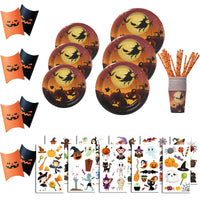 1 x RAW Customer Returns ASSUGO Halloween tableware 75-piece set, Halloween party tableware set made of paper plates, cups, straws, candy box, pumpkin tattoo stickers, Halloween table decoration for children, scary party, garden 10 psc  - RRP €12.99