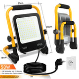 1 x RAW Customer Returns Tubiaz LED construction spotlight work light, 50W 5100LM 6000K cold white construction spotlight with 3M cable and foldable stand, IP66 waterproof construction lamp for workshop, construction site, garage - RRP €26.21