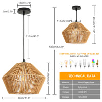 1 x RAW Customer Returns FORCOSO rattan hanging lamp, boho rattan hanging lamp, diameter 30 cm, rattan ceiling lamp E27, braided hanging light max. 60W for bedroom, living room, dining room, hallway, kitchen - brown - RRP €59.99