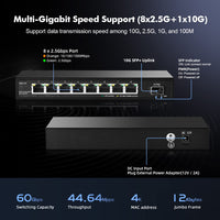 1 x RAW Customer Returns YuLinca 8 Port 2.5G Network Switch with 10G SFP, 8 x 2.5GBASE-T Ports, Compatible with 10 100 1000Mbps Devices, Fanless Unmanaged Plug Play Ethernet Switch - RRP €108.43