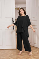 1 x RAW Customer Returns Hanna Nikole Pantsuit Women s Large Sizes Cape Sleeve Zip Rhinestones Loose Round Neck Wide Leg Pants Chiffon Comfortable Lined Festival Summer Elegant High Waist Black 52 - RRP €72.1