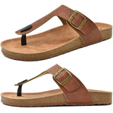 2 x Brand New ONCAI Flip Flops Men s Cork Footbed Flat Comfy Beach Leather Straps Outdoor Fashion Classic Toe Separator Men with Arch Support Non-Slip Khaki Size 43 - RRP €51.98