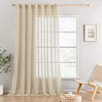 1 x RAW Customer Returns MIULEE Set of 2 Voile Curtains Sheer Linen Curtain with Eyelets Transparent Linen Look Curtain Eyelet Curtain Living Room Window Curtain Translucent Decorative Curtain Bedroom 140 x 160 cm W x H Brown - RRP €24.7