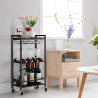 1 x RAW Customer Returns UOMIO Drinks Serving Cart, 3-Tier Kitchen Cart with Lockable Wheels Black Bar Cart Wine Cart with Glass Holder, Wooden Storage Cart for Living Room 44 x 30 x 85 cm - RRP €59.04