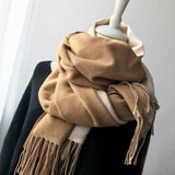 1 x RAW Customer Returns CLELLA Women s Warm Autumn Double Sided Cotton Scarf with Tassels Soft Large Blanket Scarf Reusable Brown Beige  - RRP €40.13