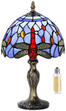 1 x RAW Customer Returns MIAOKE Tiffany Style Table Lamp, Vintage Table Lamp Handcraft Stained Glass Lampshade Table Lamps for Bedroom Bedside Lamp Study Office Blue Dragonfly  - RRP €69.98