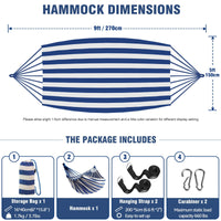 1 x RAW Customer Returns Anyoo Hammock Outdoor Cotton Comfortable Fabric with Tree-Friendly Straps for Hanging, Robust Portable Hammock with Travel Bag for Garden, Indoor, Balcony, Terrace, Camping - RRP €27.99