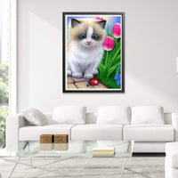 2 x Brand New Showker 5D Diamond Painting Pictures Cat Kitten Animals, DIY Diamond Painting Pictures Accessories Round Diamond Cross Stitch Embroidery Decoration Bedroom Office Home Mural 30x40cm - RRP €40.8