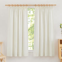 1 x RAW Customer Returns PONY DANCE linen look curtains semi-transparent living room curtains with ruffle tape short set of 2 H 160 x W 140 cm linen curtain boho window curtains short kitchen curtain linen ivory white - RRP €30.2