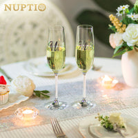 1 x RAW Customer Returns NUPTIO Crystal Champagne Glasses Money Gift Wedding Set of 2 Champagne Glasses with Wooden Gift Box Mr Mrs Flute Personalized for Bride Groom Engagement Anniversary Birthday Party - RRP €39.32