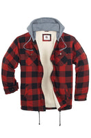 1 x RAW Customer Returns Coevals Club Men s Flannel Jacket Shirt Sherpa Lumberjack Shirt Flannel Shirt Long Sleeve Checkered Snap Buttons Cotton Winter Shirt Hood Red Black 1 3XL  - RRP €50.41