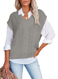 1 x RAW Customer Returns Aleumdr Sweater Without Vest Women V-Neck Pullover Women s Winter Sweaters Sleeveless Sleeveless Sweater Winter Elegant Knitted Sleeveless Vest, Gray XL - RRP €37.98