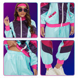 1 x RAW Customer Returns Ulikey 80s 90s Tracksuit, Retro Style Tracksuit, 80s Clothing for Men and Women with Headband Bracelets and Glasses, Adult 80s Tracksuit Costume L XL, Women  - RRP €21.73