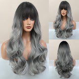 1 x Brand New Honygebia Wig Grey with Bangs - Long Ombre Wigs Grey for Women, Dark Grey Women Natural Realistic Hair, Synthetic Heat Resistant Wigs for Carnival Costumes Theme Party - RRP €28.21