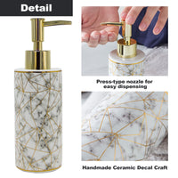 2 x Brand New RonFin ceramic soap dispenser, dishwashing liquid dispenser, pump dispenser from empty bottle soap dispenser lotion dispenser ideal for kitchen bathroom, liquid soaps refillable shampoo gold marble-white  - RRP €40.8