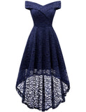 1 x RAW Customer Returns Homrain Women s Bridesmaid Dresses Off Shoulder Lace Dress Rockabilly Cocktail Dress Swing Rockability A-Line High Low Ball Gown Navy 3XL - RRP €46.99