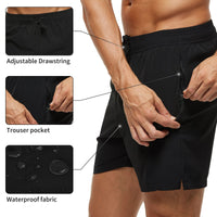 1 x RAW Customer Returns Aisprts men s swim shorts with zip pocket, quick-drying, water-repellent swim shorts for men, swim shorts for men, breathable with drawstring, mesh lining A6 black, L  - RRP €19.15