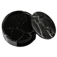 1 x RAW Customer Returns Homcomodar Coasters Black PU Leather Round Coasters Marble Pattern Set of 6 for Glasses - RRP €14.95