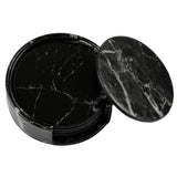 2 x RAW Customer Returns Homcomodar Coasters Black PU Leather Round Coasters Marble Pattern Set of 6 for Glasses - RRP €29.8