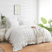 1 x RAW Customer Returns LAWENDA Seersucker Bed Linen White 200 x 200 cm Romantic Checked Seersucker Bed Linen Set Breathable Soft Fluffy Duvet Cover Duvet Cover with White Ruffles and 2 Pillowcases 80 x 80 cm - RRP €39.31