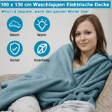 1 x RAW Customer Returns GINEKOO electric blanket with automatic switch-off, 180 130 cm flannel electric heating blanket, 10 heating levels long up to 9 hours timing, machine washable heated underblanket for home blue-green - RRP €28.18