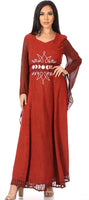 1 x Brand New Sakkas ADL20324 - Eve Women s Long Sleeve Casual Medieval Renaissance Celtic Maxi Dress Soft - Burgundy - L XLP - RRP €70.99