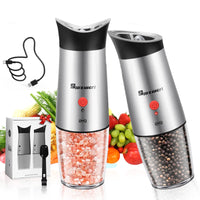 1 x RAW Customer Returns Salt and pepper mill electric set - USB rechargeable pepper mill electric - stainless steel salt mill spice mill electric set, adjustable coarseness, one-hand operation, 2 pieces - RRP €39.98