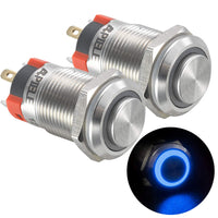 1 x RAW Customer Returns APIELE 2 Pieces 12MM Latching Push Button Switch 12V, Stainless Steel Protruding with LED Ring Lighting Waterproof Latch Push Button Switch, Car RV Truck Boat ON OFF Button Switch Blue  - RRP €13.1