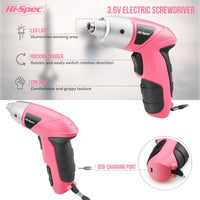 1 x RAW Customer Returns HI-SPEC Small cordless screwdriver in pink with rechargeable 3.6 V battery and LED light. 26-piece accessories for everyone, small or large - RRP €22.09