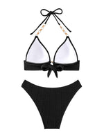 1 x RAW Customer Returns GORGLITTER Push Up Bikini Women s Set Bikini with Rhinestone Chain Halterneck Bikini Two-Piece Swimsuit with Lacing Swimwear Black M - RRP €37.3