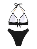 1 x RAW Customer Returns GORGLITTER Push Up Bikini Women s Set Bikini with Rhinestone Chain Halterneck Bikini Two-Piece Swimsuit with Lacing Swimwear Black M - RRP €37.3