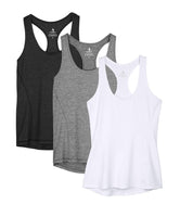 1 x RAW Customer Returns icyzone women s sports top yoga tank top racerback top running fitness functional shirt, 3-pack L, black gray white  - RRP €26.29