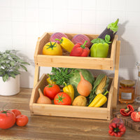 1 x RAW Customer Returns Merysen Fruit Basket Bamboo, 2 Tier Fruit Bowl for Countertop, Decorative Fruit Baskets Organizer, Vegetable Bread Storage Holder for Kitchen Storage - RRP €32.98