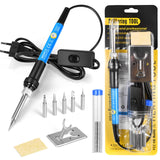 1 x RAW Customer Returns Tin Soldering Irons SREMTCH Upgraded 60W Adjustable Temperature Soldering Iron Kit 200-450 C with ON OFF Switch 9 in 1 Kit, 5 Tips, 10g Solder Wire and Stand - RRP €13.99