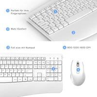 1 x RAW Customer Returns Seenda Ergonomic Keyboard Mouse Set, 2.4G USB Wireless Full Size Keyboard and Mouse with Wrist Rest and Foldable Stand, Wireless Keyboard Mouse Combo for Windows Computer Laptop PC, White - RRP €37.3