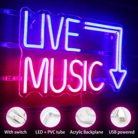 1 x RAW Customer Returns Wanxing Live Music Neon Sign Music Neon Lights Letters Neon Light Sign Neon Bar Sign Illuminated Sign for Beer Bar, Music Studio, Bedroom, Wall Decoration, Party, Club Bule Pink  - RRP €36.99