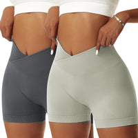 1 x RAW Customer Returns Vertvie Women s 2 3 5 Pack Gym Shorts V Cross Scrunch Butt Push Up Yoga Shorts Stretch Fitness Pants High Waist Seamless Short Leggings Butt Lift Workout Booty Sport Shorts 2pc Dark Grey Gray Green, S  - RRP €24.18