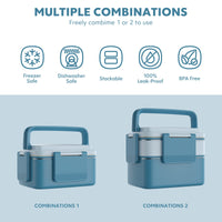 2 x RAW Customer Returns WayEee Bento Box, Lunch Box for Adults with Stainless Steel Compartment, Leak-Proof Lunch Box 1500ml Volume, BPA Free, Keeps Fresh for a Long Time Blue  - RRP €36.28