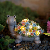 1 x RAW Customer Returns Turtle garden figures with flowers solar lamps garden decoration for outside turtle decoration for outdoor living room with solar fairy lights personalized gifts for women men balcony terrace decoration - RRP €34.99