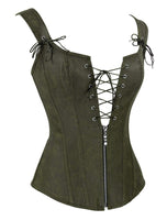 1 x RAW Customer Returns Charmian Women s Vintage Renaissance Lace Up Bustier Corset with Garters Olive 4X-Large - RRP €41.96