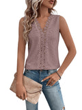 1 x RAW Customer Returns GORGLITTER Lace Tops Women s Tank Top with V Neck Lace Top Elegant T-Shirt with Eyelet Embroidery Summer Top Loose Mauve Purple L - RRP €27.22