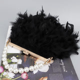 1 x RAW Customer Returns EVEOUT Women s Elegant Feather Evening Handbag Clutch with Pearl Hand Chain Fashion Shoulder Bag for Party Prom Wedding Bridal Bag Purse - RRP €28.99