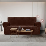 1 x RAW Customer Returns Granbest Super Soft Velvet Sofa Cover 3 Seater One Piece Elegant Luxurious Foam Rod Cover Thick Spandex Furniture Protector 3 Seater Chocolate  - RRP €32.45