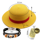 1 x RAW Customer Returns YouU Straw Hat Cospaly Costume Party Men and Women Beach Sun Straw Hat Luffy Necklace Bracelets Anime Jewelry One P. Stickers 24 Pieces - RRP €29.99